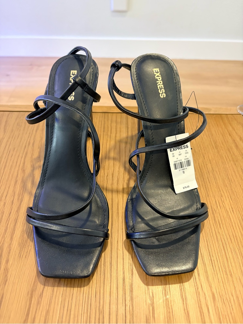 Express Black Multi-Strap Square Toe Heeled Sandals